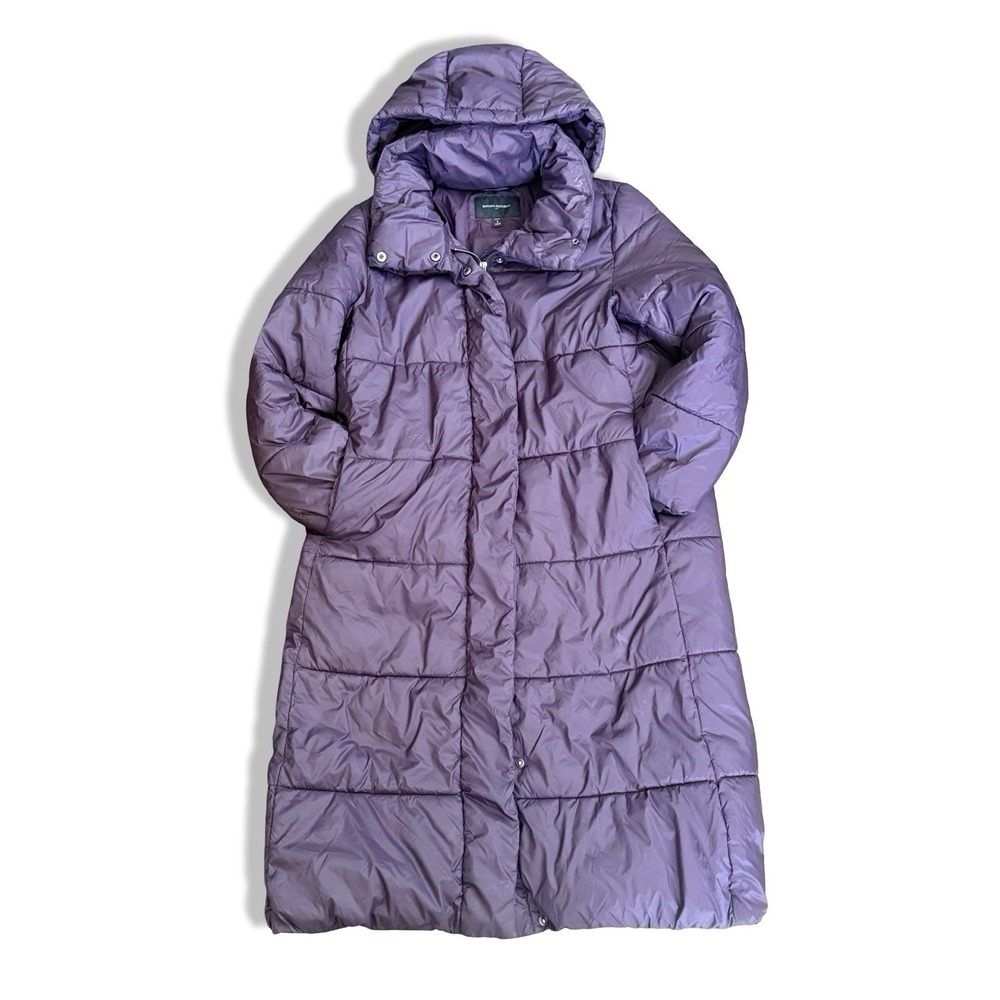 Banana Republic Petite S Maxi Puffer Coat Purple Hooded Quilted Winter Snow Chic